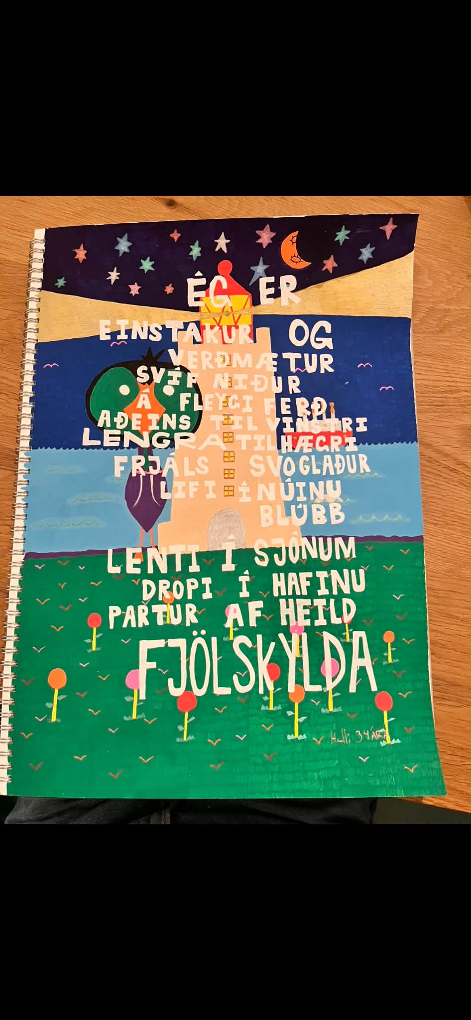 Viti, haf, stjörnuhiminn og fuglsvera með ljóði.
